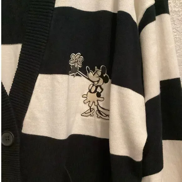 Disney Parks Minnie Mouse Vintage Style Striped Cardigan Mickey Noir 1920s XL - Picture 2 of 7